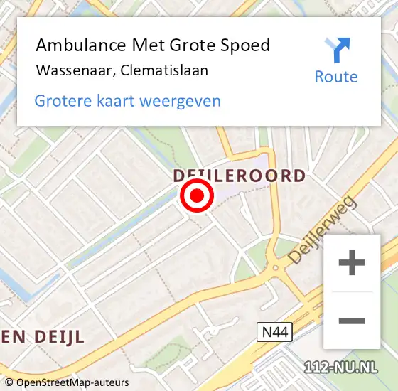 Locatie op kaart van de 112 melding: Ambulance Met Grote Spoed Naar Wassenaar, Clematislaan op 7 augustus 2022 12:20