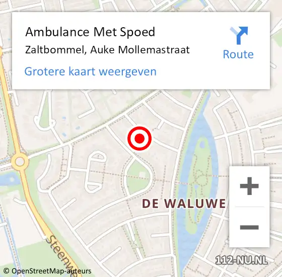 Locatie op kaart van de 112 melding: Ambulance Met Spoed Naar Zaltbommel, Auke Mollemastraat op 25 juli 2014 15:19