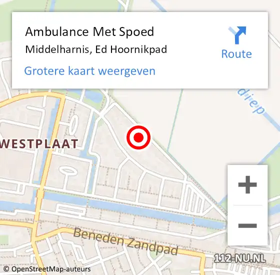 Locatie op kaart van de 112 melding: Ambulance Met Spoed Naar Middelharnis, Ed Hoornikpad op 7 augustus 2022 12:58