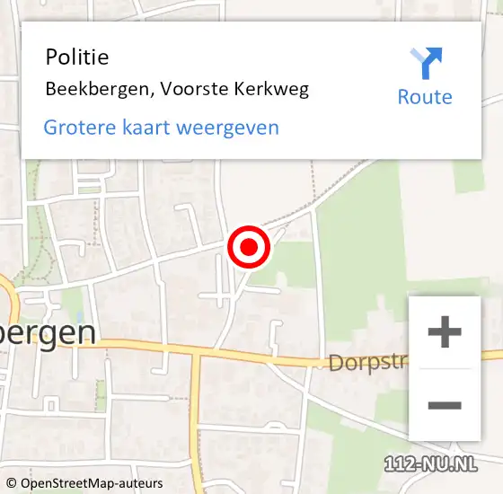 Locatie op kaart van de 112 melding: Politie Beekbergen, Voorste Kerkweg op 7 augustus 2022 13:00