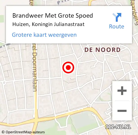 Locatie op kaart van de 112 melding: Brandweer Met Grote Spoed Naar Huizen, Koningin Julianastraat op 7 augustus 2022 13:02