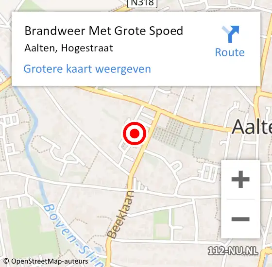 Locatie op kaart van de 112 melding: Brandweer Met Grote Spoed Naar Aalten, Hogestraat op 7 augustus 2022 13:07