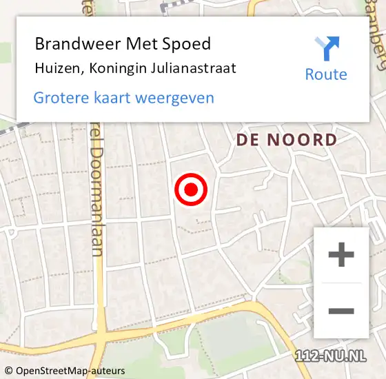 Locatie op kaart van de 112 melding: Brandweer Met Spoed Naar Huizen, Koningin Julianastraat op 7 augustus 2022 13:20