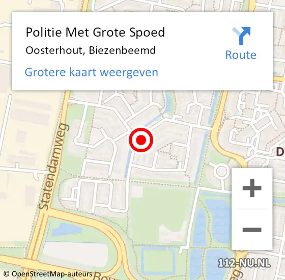 Locatie op kaart van de 112 melding: Politie Met Grote Spoed Naar Oosterhout, Biezenbeemd op 7 augustus 2022 13:25