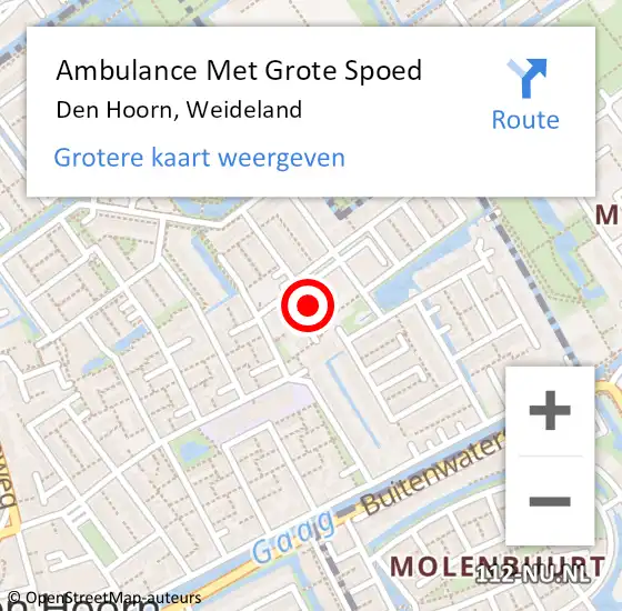 Locatie op kaart van de 112 melding: Ambulance Met Grote Spoed Naar Den Hoorn, Weideland op 7 augustus 2022 13:37