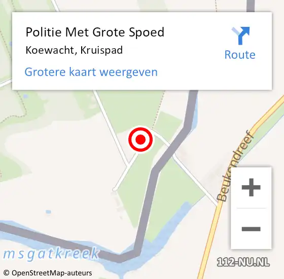 Locatie op kaart van de 112 melding: Politie Met Grote Spoed Naar Koewacht, Kruispad op 7 augustus 2022 13:37