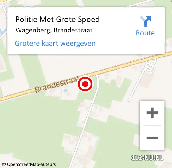 Locatie op kaart van de 112 melding: Politie Met Grote Spoed Naar Wagenberg, Brandestraat op 7 augustus 2022 13:45