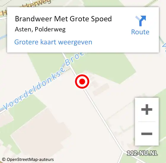 Locatie op kaart van de 112 melding: Brandweer Met Grote Spoed Naar Asten, Polderweg op 7 augustus 2022 13:56