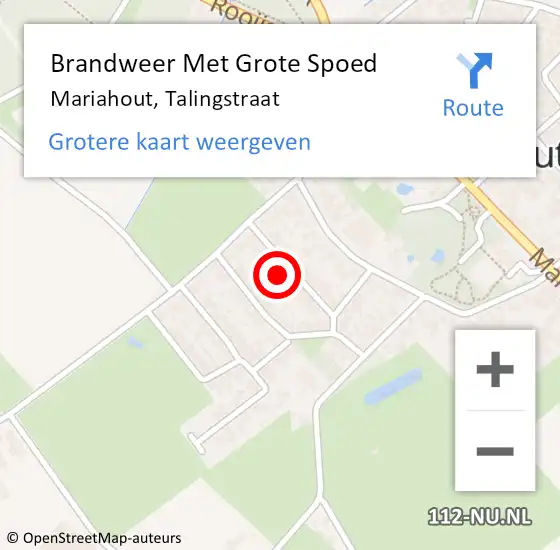 Locatie op kaart van de 112 melding: Brandweer Met Grote Spoed Naar Mariahout, Talingstraat op 7 augustus 2022 13:58