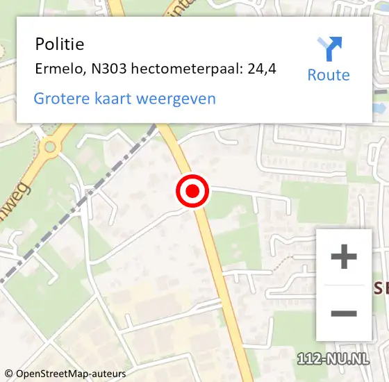Locatie op kaart van de 112 melding: Politie Ermelo, N303 hectometerpaal: 24,4 op 7 augustus 2022 14:02