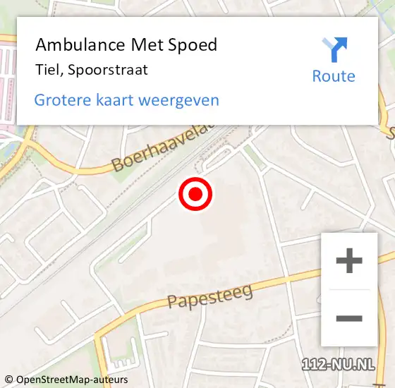 Locatie op kaart van de 112 melding: Ambulance Met Spoed Naar Tiel, Spoorstraat op 7 augustus 2022 14:06