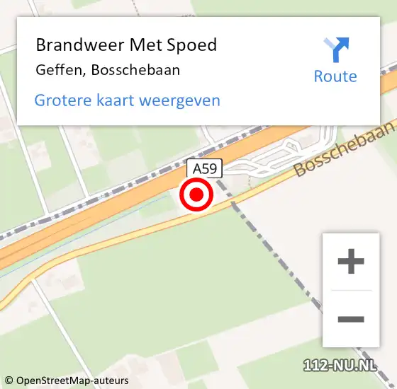 Locatie op kaart van de 112 melding: Brandweer Met Spoed Naar Geffen, Bosschebaan op 7 augustus 2022 14:20