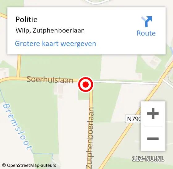Locatie op kaart van de 112 melding: Politie Wilp, Zutphenboerlaan op 7 augustus 2022 14:21