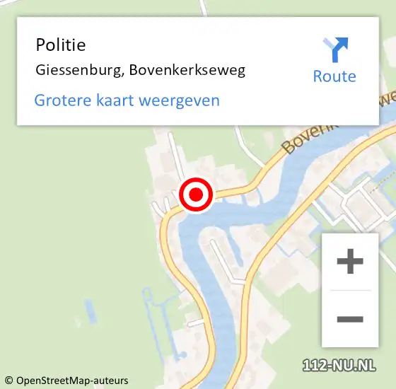 Locatie op kaart van de 112 melding: Politie Giessenburg, Bovenkerkseweg op 7 augustus 2022 14:29