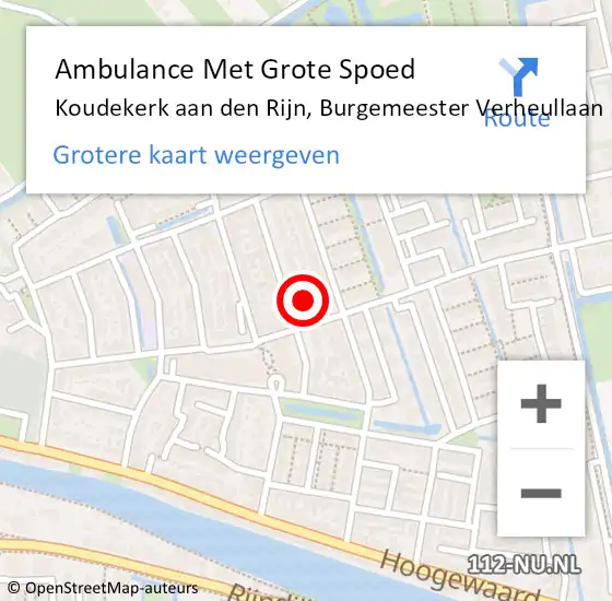 Locatie op kaart van de 112 melding: Ambulance Met Grote Spoed Naar Koudekerk aan den Rijn, Burgemeester Verheullaan op 7 augustus 2022 14:38