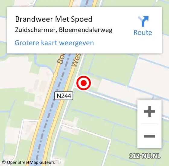 Locatie op kaart van de 112 melding: Brandweer Met Spoed Naar Zuidschermer, Bloemendalerweg op 7 augustus 2022 14:44