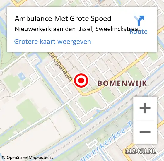 Locatie op kaart van de 112 melding: Ambulance Met Grote Spoed Naar Nieuwerkerk aan den IJssel, Sweelinckstraat op 7 augustus 2022 15:20