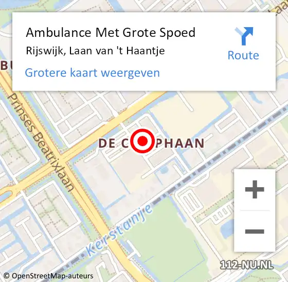 Locatie op kaart van de 112 melding: Ambulance Met Grote Spoed Naar Rijswijk, Laan van 't Haantje op 7 augustus 2022 15:35