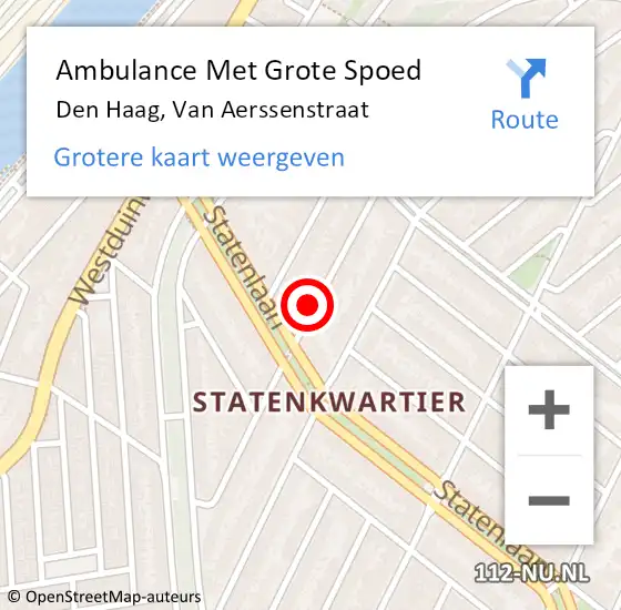 Locatie op kaart van de 112 melding: Ambulance Met Grote Spoed Naar Den Haag, Van Aerssenstraat op 7 augustus 2022 16:18