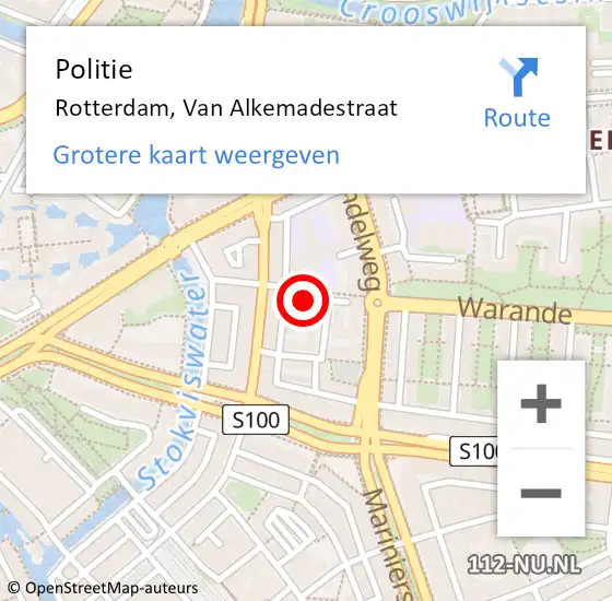 Locatie op kaart van de 112 melding: Politie Rotterdam, Van Alkemadestraat op 7 augustus 2022 16:22