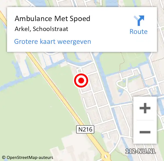 Locatie op kaart van de 112 melding: Ambulance Met Spoed Naar Arkel, Schoolstraat op 7 augustus 2022 16:29