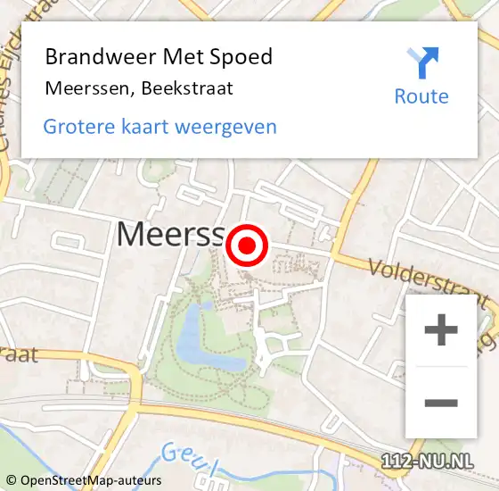 Locatie op kaart van de 112 melding: Brandweer Met Spoed Naar Meerssen, Beekstraat op 7 augustus 2022 16:35