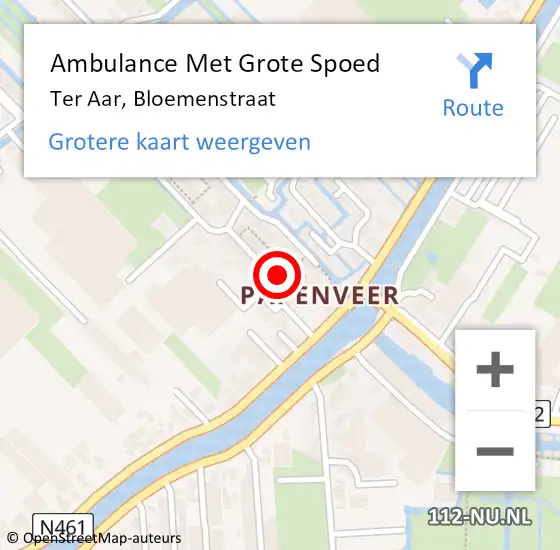 Locatie op kaart van de 112 melding: Ambulance Met Grote Spoed Naar Ter Aar, Bloemenstraat op 7 augustus 2022 16:39