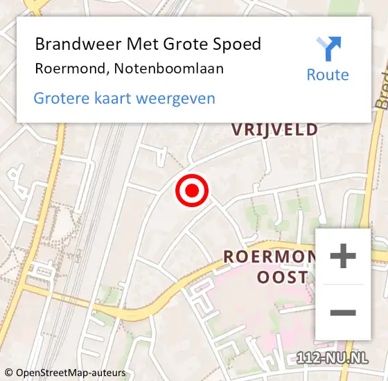 Locatie op kaart van de 112 melding: Brandweer Met Grote Spoed Naar Roermond, Notenboomlaan op 7 augustus 2022 16:55