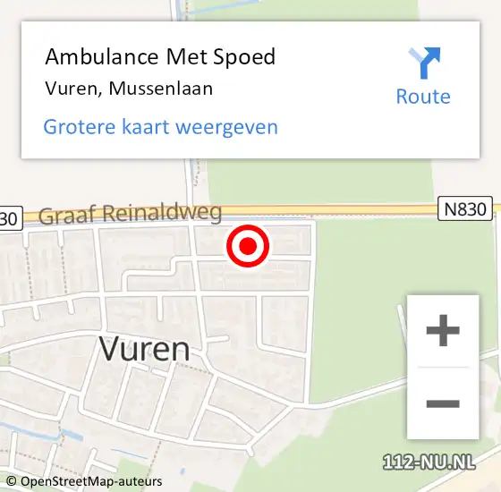 Locatie op kaart van de 112 melding: Ambulance Met Spoed Naar Vuren, Mussenlaan op 7 augustus 2022 17:41