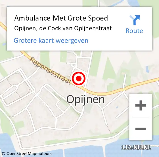 Locatie op kaart van de 112 melding: Ambulance Met Grote Spoed Naar Opijnen, de Cock van Opijnenstraat op 7 augustus 2022 17:43