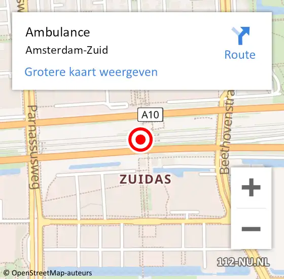 Locatie op kaart van de 112 melding: Ambulance Amsterdam-Zuid op 7 augustus 2022 17:59