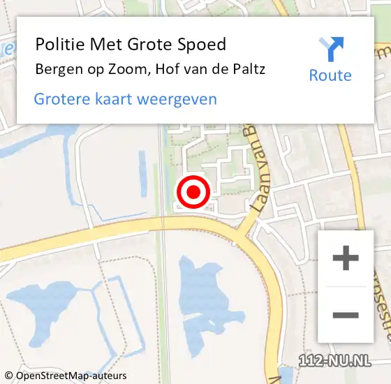 Locatie op kaart van de 112 melding: Politie Met Grote Spoed Naar Bergen op Zoom, Hof van de Paltz op 7 augustus 2022 18:03