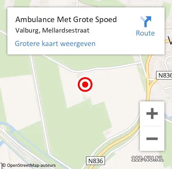 Locatie op kaart van de 112 melding: Ambulance Met Grote Spoed Naar Valburg, Mellardsestraat op 7 augustus 2022 18:15