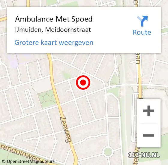 Locatie op kaart van de 112 melding: Ambulance Met Spoed Naar IJmuiden, Meidoornstraat op 7 augustus 2022 18:48