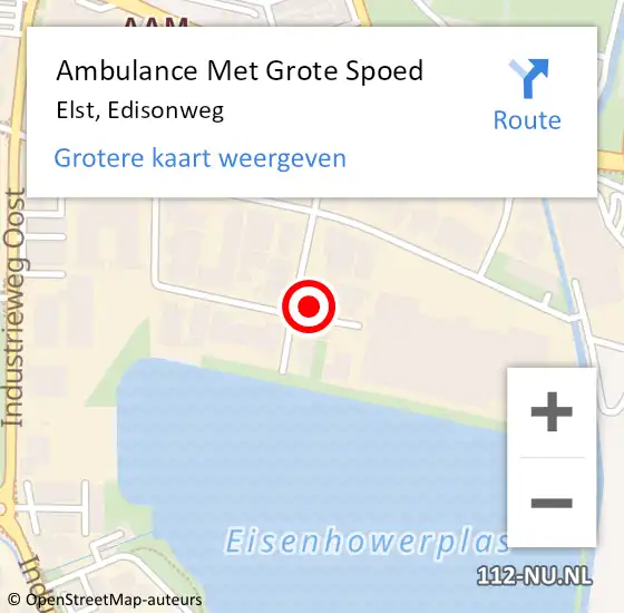 Locatie op kaart van de 112 melding: Ambulance Met Grote Spoed Naar Elst, Edisonweg op 7 augustus 2022 19:23