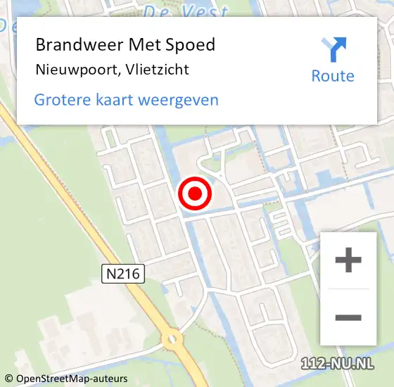 Locatie op kaart van de 112 melding: Brandweer Met Spoed Naar Nieuwpoort, Vlietzicht op 7 augustus 2022 20:03