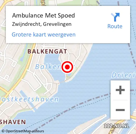 Locatie op kaart van de 112 melding: Ambulance Met Spoed Naar Zwijndrecht, Grevelingen op 7 augustus 2022 20:28