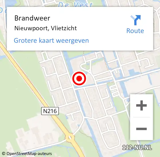 Locatie op kaart van de 112 melding: Brandweer Nieuwpoort, Vlietzicht op 7 augustus 2022 20:51