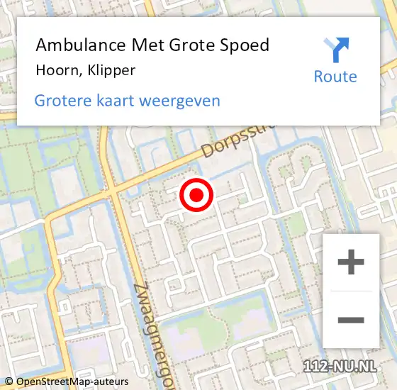 Locatie op kaart van de 112 melding: Ambulance Met Grote Spoed Naar Hoorn, Klipper op 7 augustus 2022 21:02