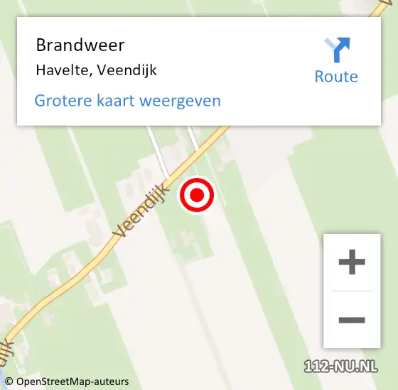 Locatie op kaart van de 112 melding: Brandweer Havelte, Veendijk op 7 augustus 2022 21:06