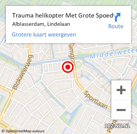 Locatie op kaart van de 112 melding: Trauma helikopter Met Grote Spoed Naar Alblasserdam, Lindelaan op 7 augustus 2022 21:11