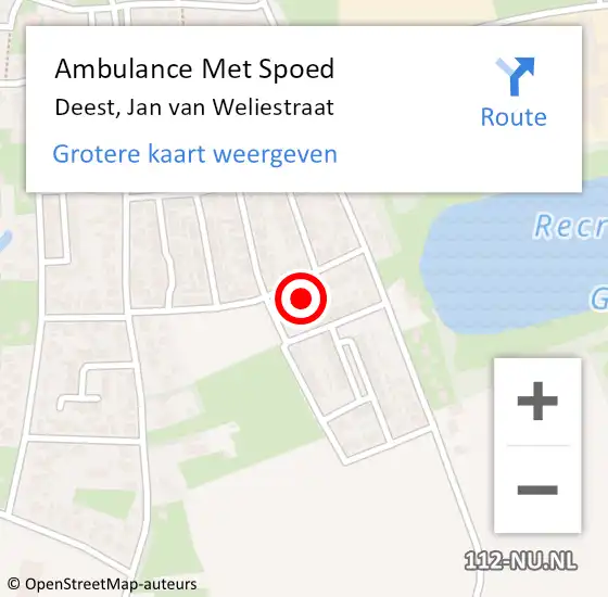 Locatie op kaart van de 112 melding: Ambulance Met Spoed Naar Deest, Jan van Weliestraat op 7 augustus 2022 21:18