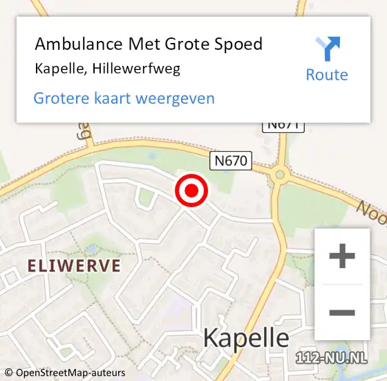 Locatie op kaart van de 112 melding: Ambulance Met Grote Spoed Naar Kapelle, Hillewerfweg op 25 juli 2014 15:57