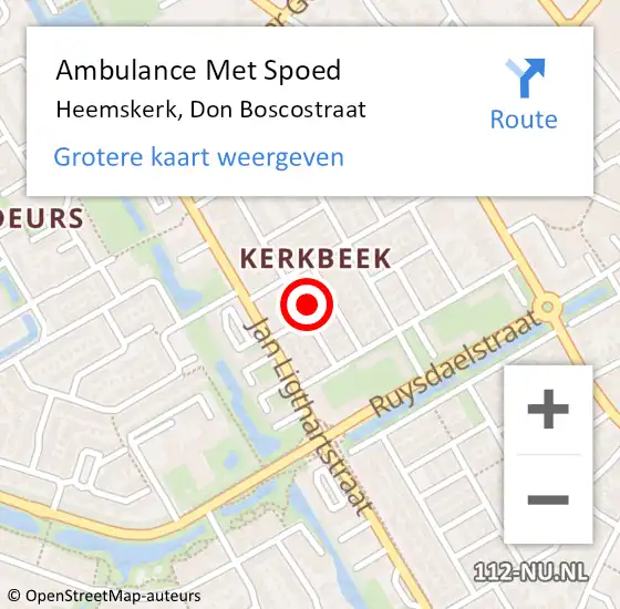 Locatie op kaart van de 112 melding: Ambulance Met Spoed Naar Heemskerk, Don Boscostraat op 7 augustus 2022 22:01