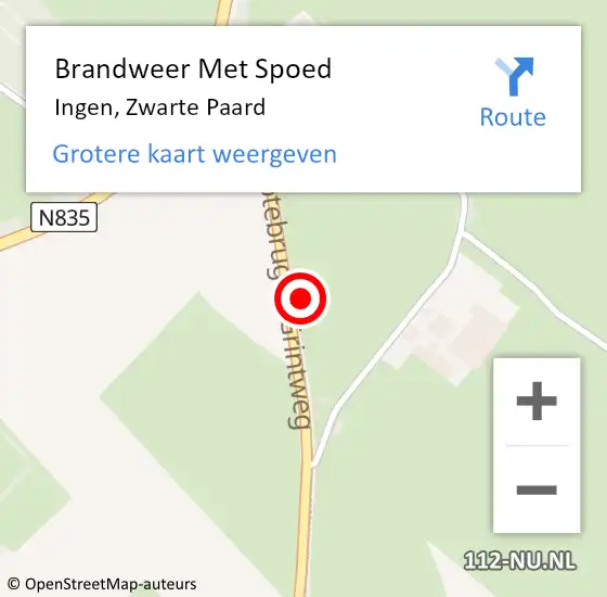 Locatie op kaart van de 112 melding: Brandweer Met Spoed Naar Ingen, Zwarte Paard op 7 augustus 2022 22:03