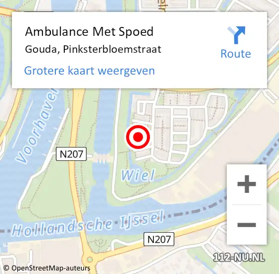 Locatie op kaart van de 112 melding: Ambulance Met Spoed Naar Gouda, Pinksterbloemstraat op 7 augustus 2022 22:55