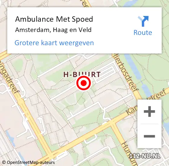 Locatie op kaart van de 112 melding: Ambulance Met Spoed Naar Amsterdam-Zuidoost, Haag en Veld op 7 augustus 2022 23:00