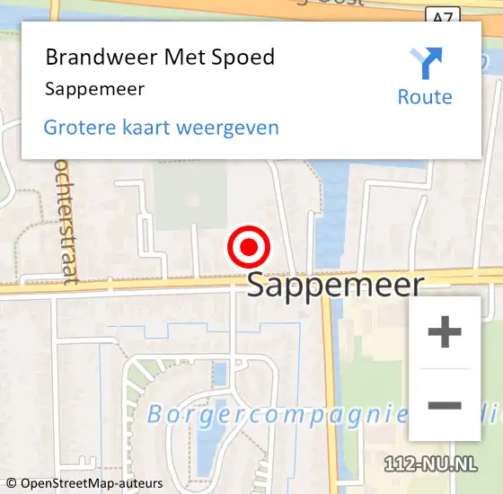 Locatie op kaart van de 112 melding: Brandweer Met Spoed Naar Sappemeer op 7 augustus 2022 23:15