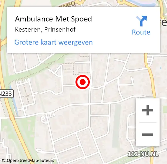 Locatie op kaart van de 112 melding: Ambulance Met Spoed Naar Kesteren, Prinsenhof op 7 augustus 2022 23:25