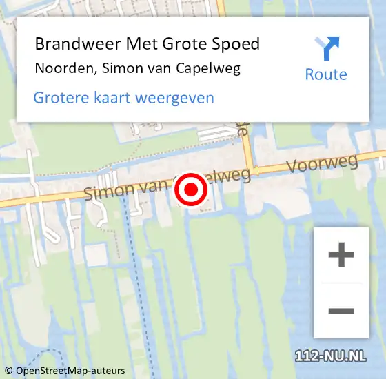 Locatie op kaart van de 112 melding: Brandweer Met Grote Spoed Naar Noorden, Simon van Capelweg op 7 augustus 2022 23:27